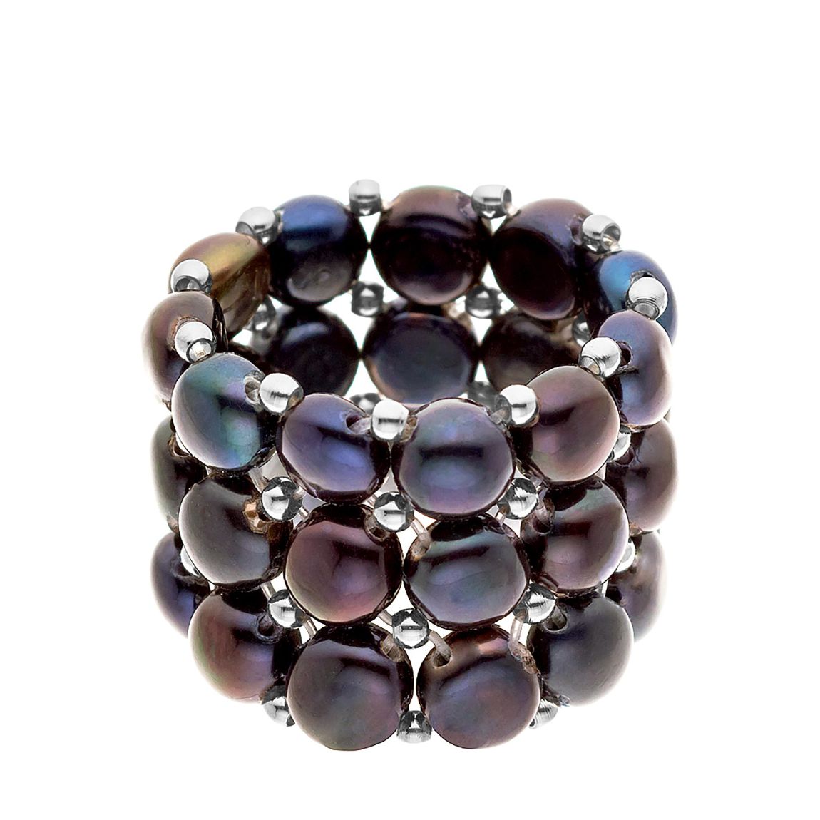 Black Tahitian 3 Row Real Freshwater Pearl Ring main product photo