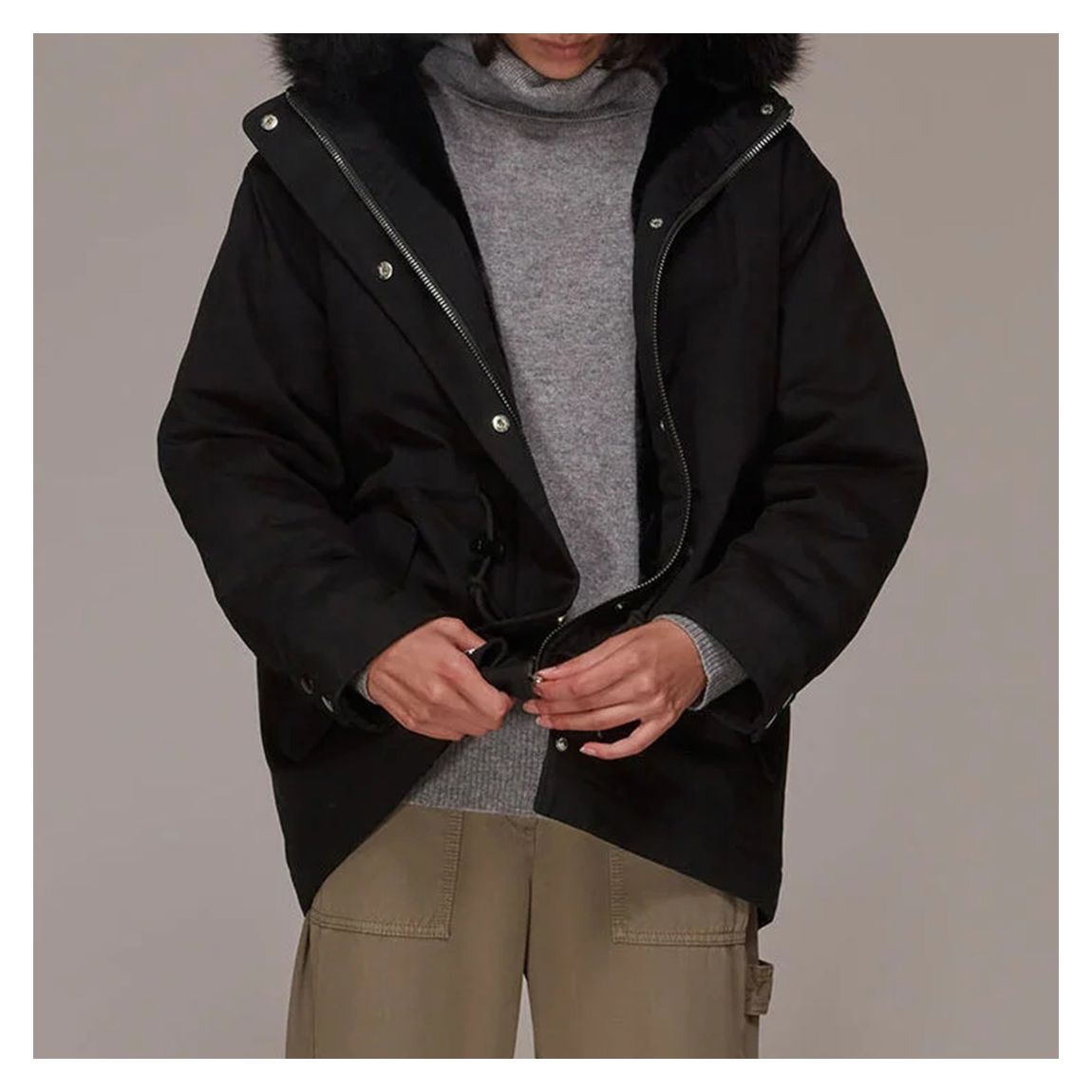 Black Gracie Faux Fur Parka Coat main product photo