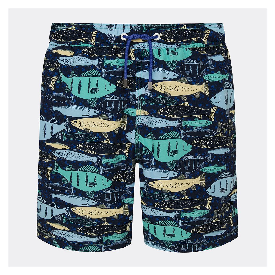 Navy Fish Print Swim Shorts main product photo