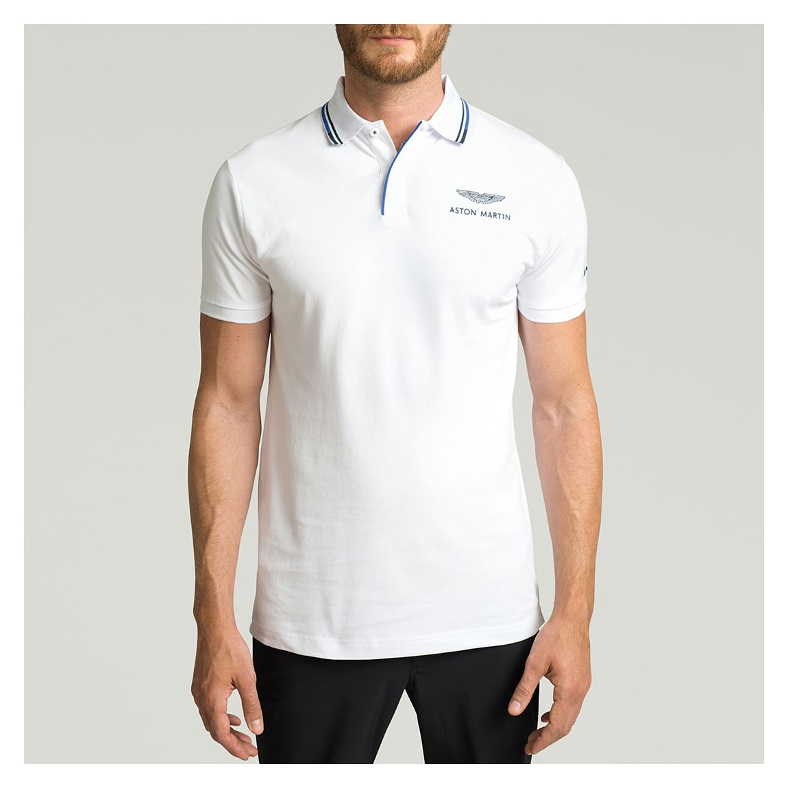 White AMR Tipped Collar Cotton Polo Shirt main product photo