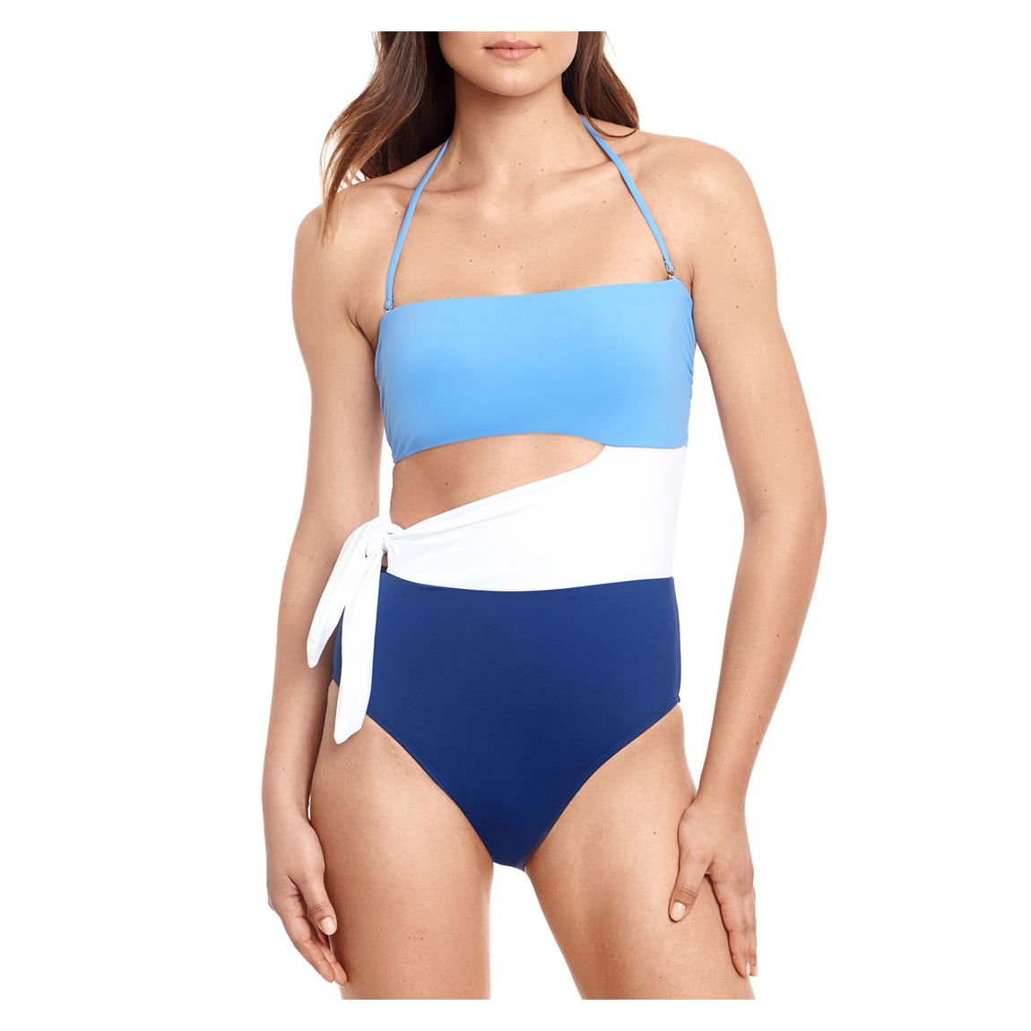 Blue Colour Block Cut Out Tie Swimsuit main product photo