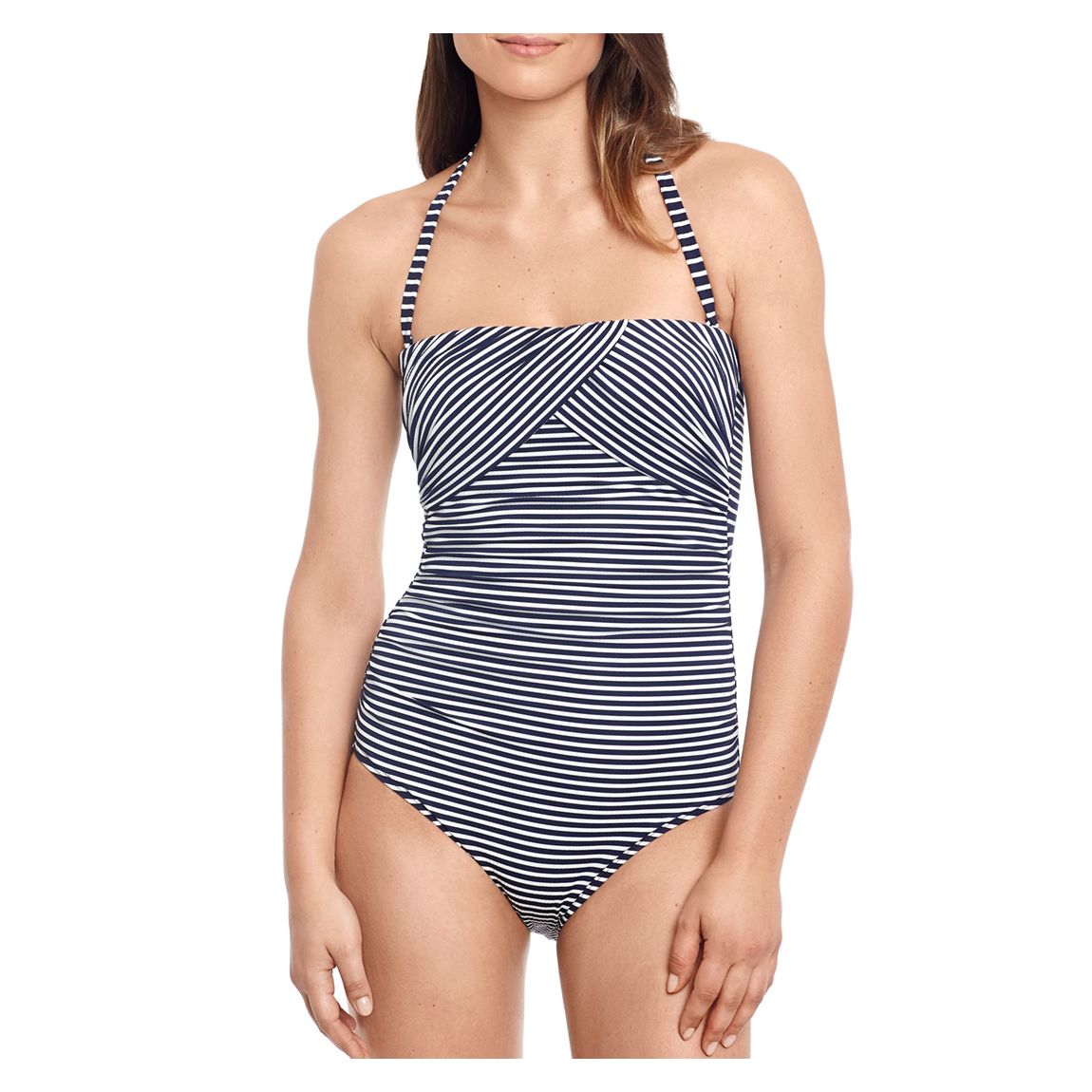 Navy Contrast Stripe Halter Swimsuit main product photo