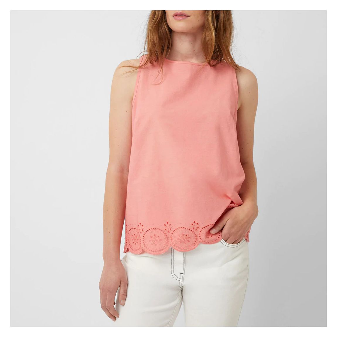 Pink Cotton Embroidered Hem Detail Top main product photo