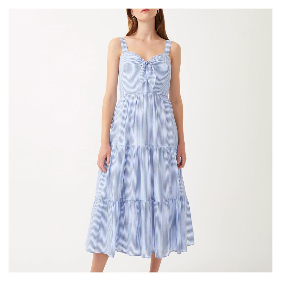 Blue Pinstripe Tiered Cotton Midi Dress main product photo
