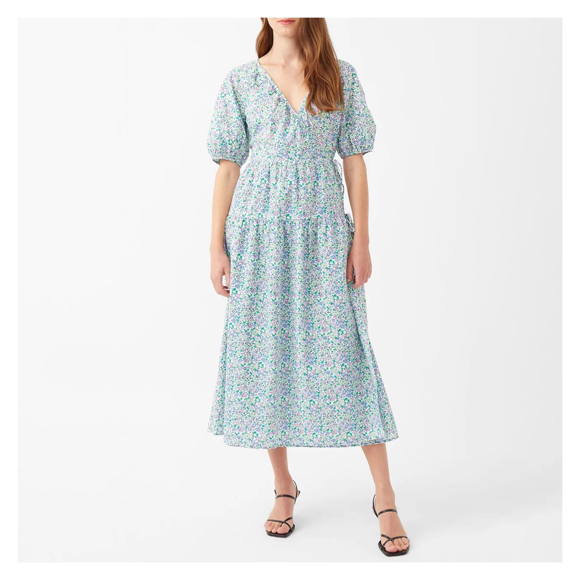 Blue Floral Cotton Wrap Midi Dress main product photo