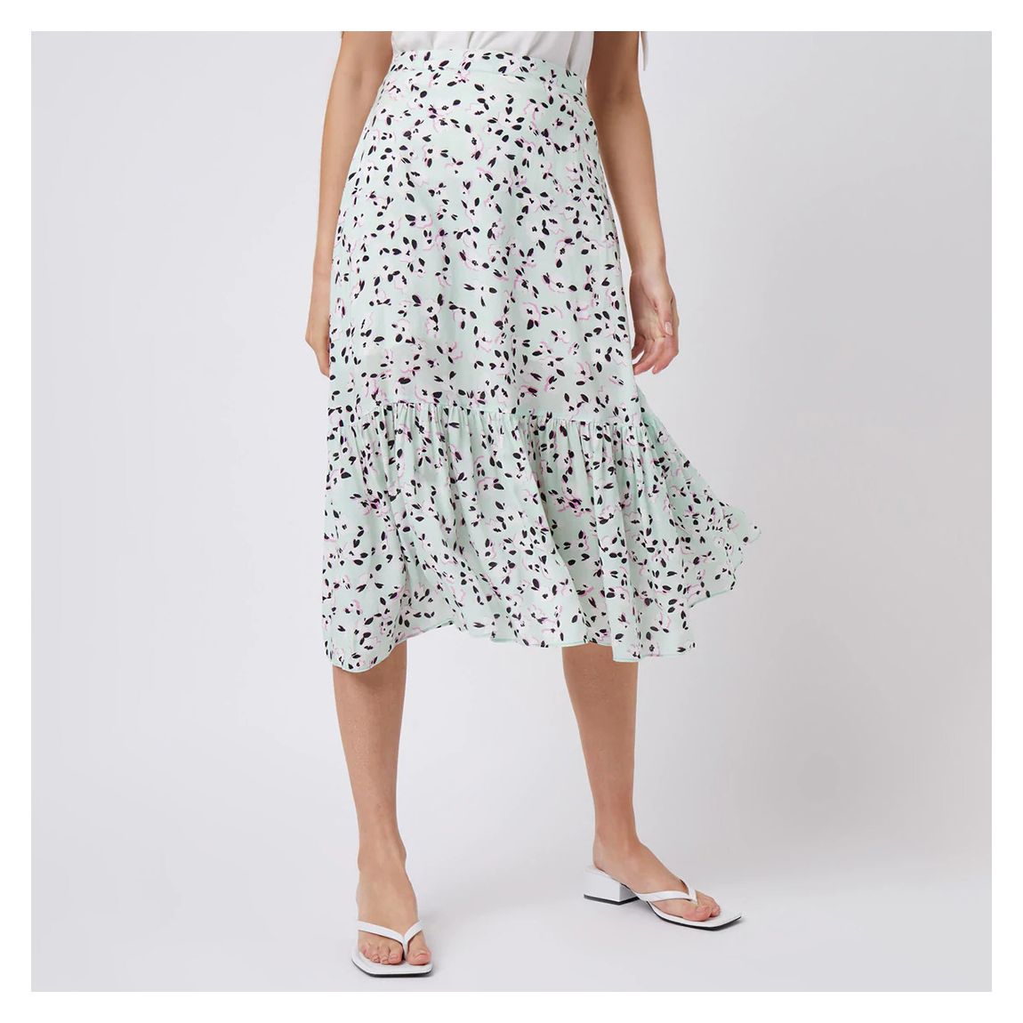 Pastel Green Floral Print Midi Skirt main product photo