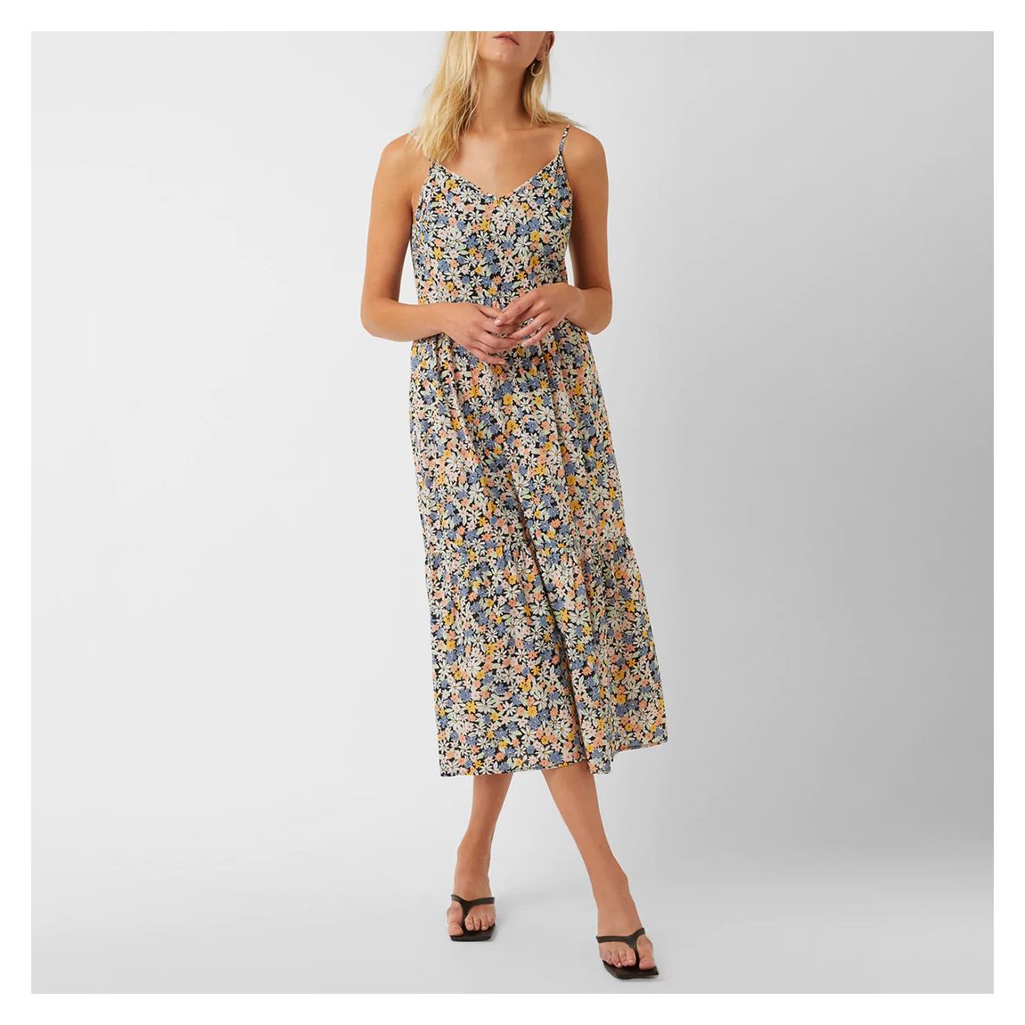 Multi Floral Print Tiered Cotton Dress main product photo