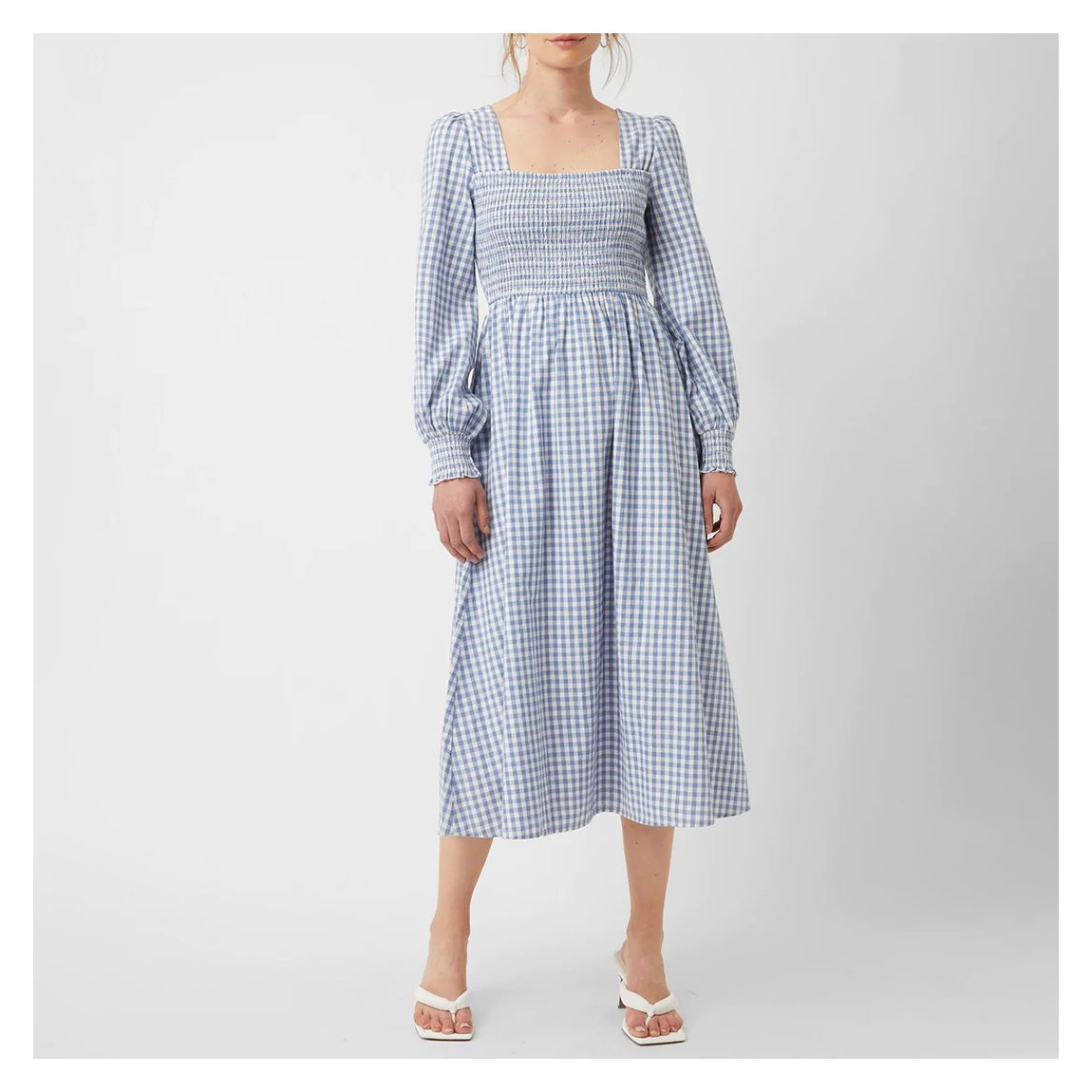Blue Gingham Square Neck Cotton Dress main product photo