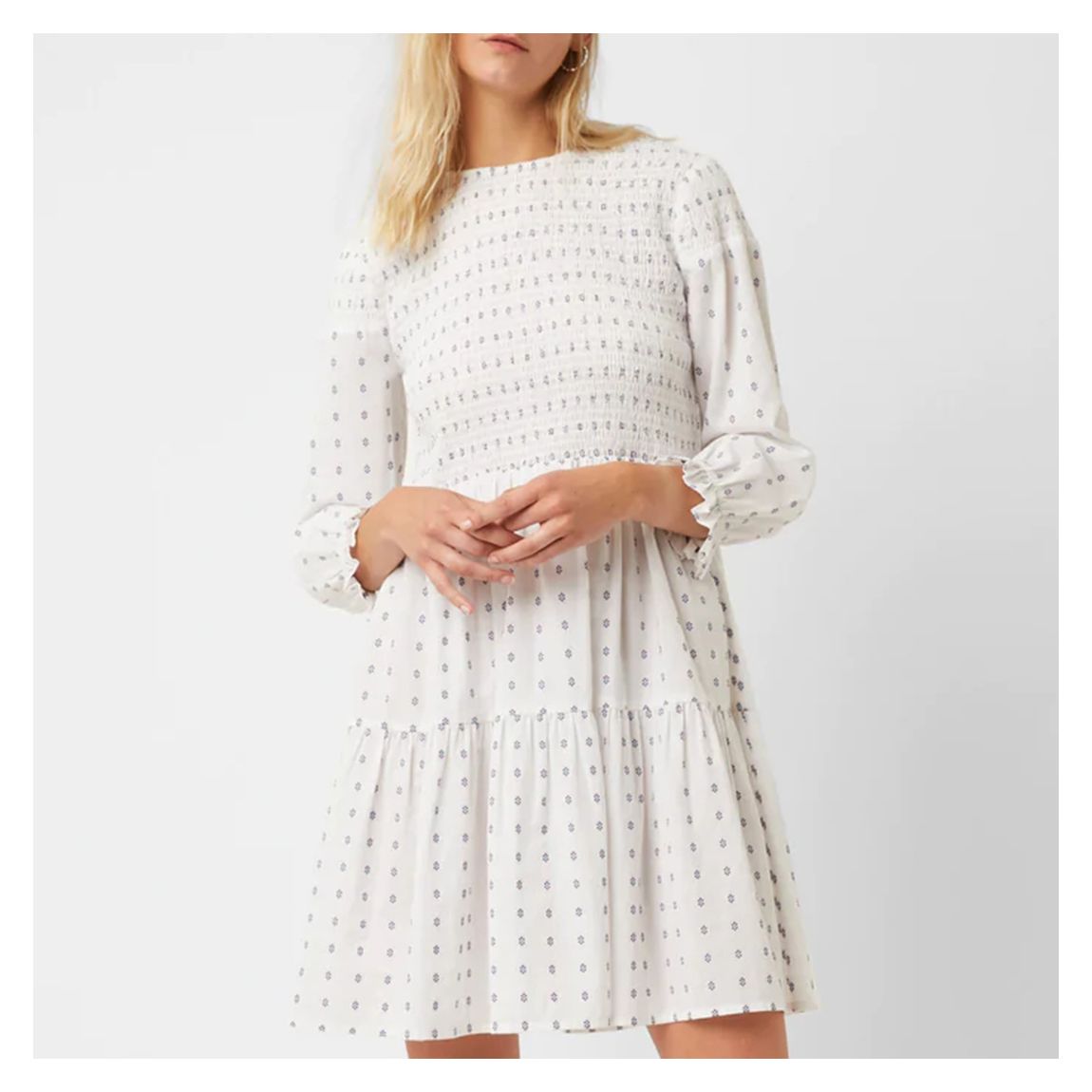 Ecru Printed Tiered Mini Dress main product photo
