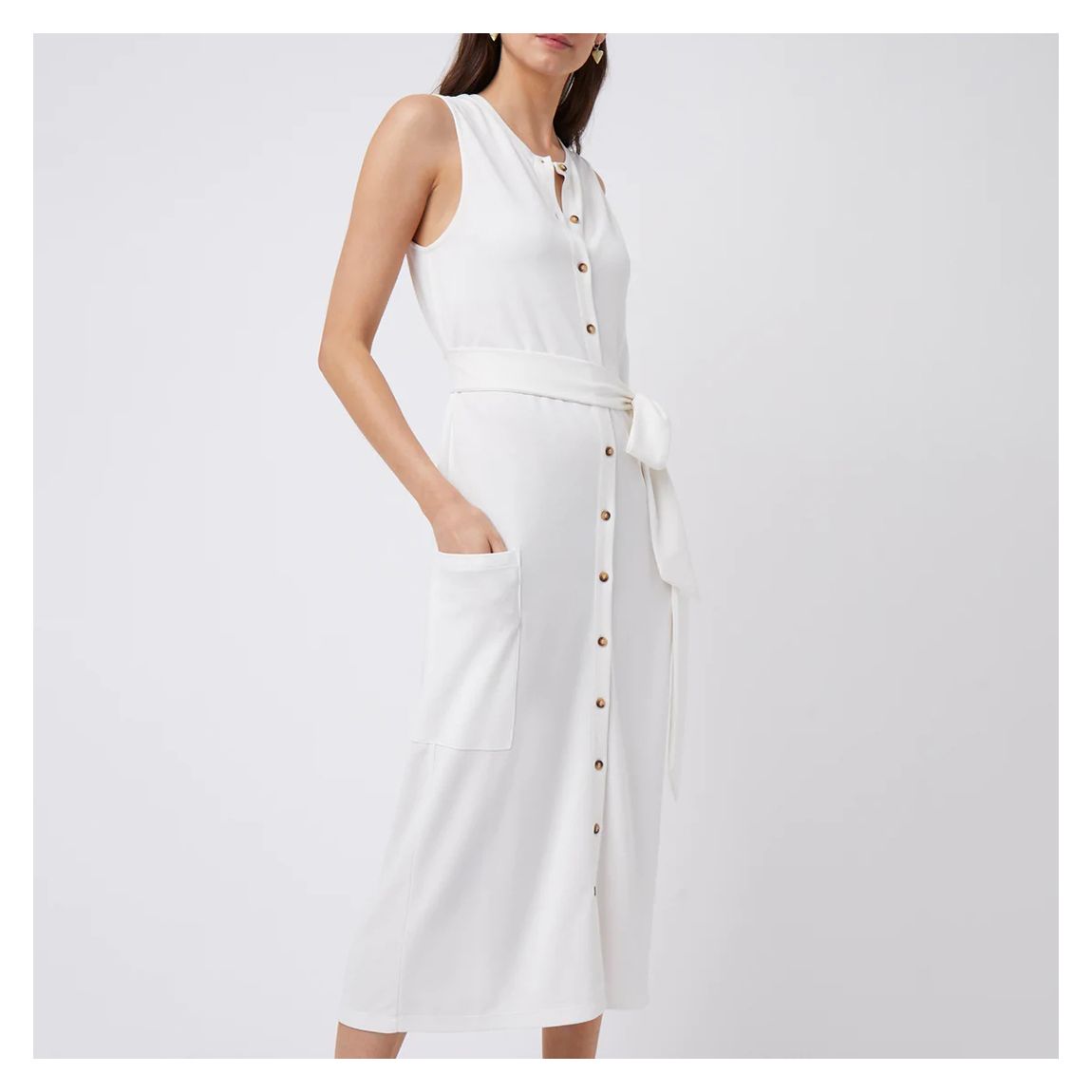 White Cotton Button-Up Midi Dress main product photo