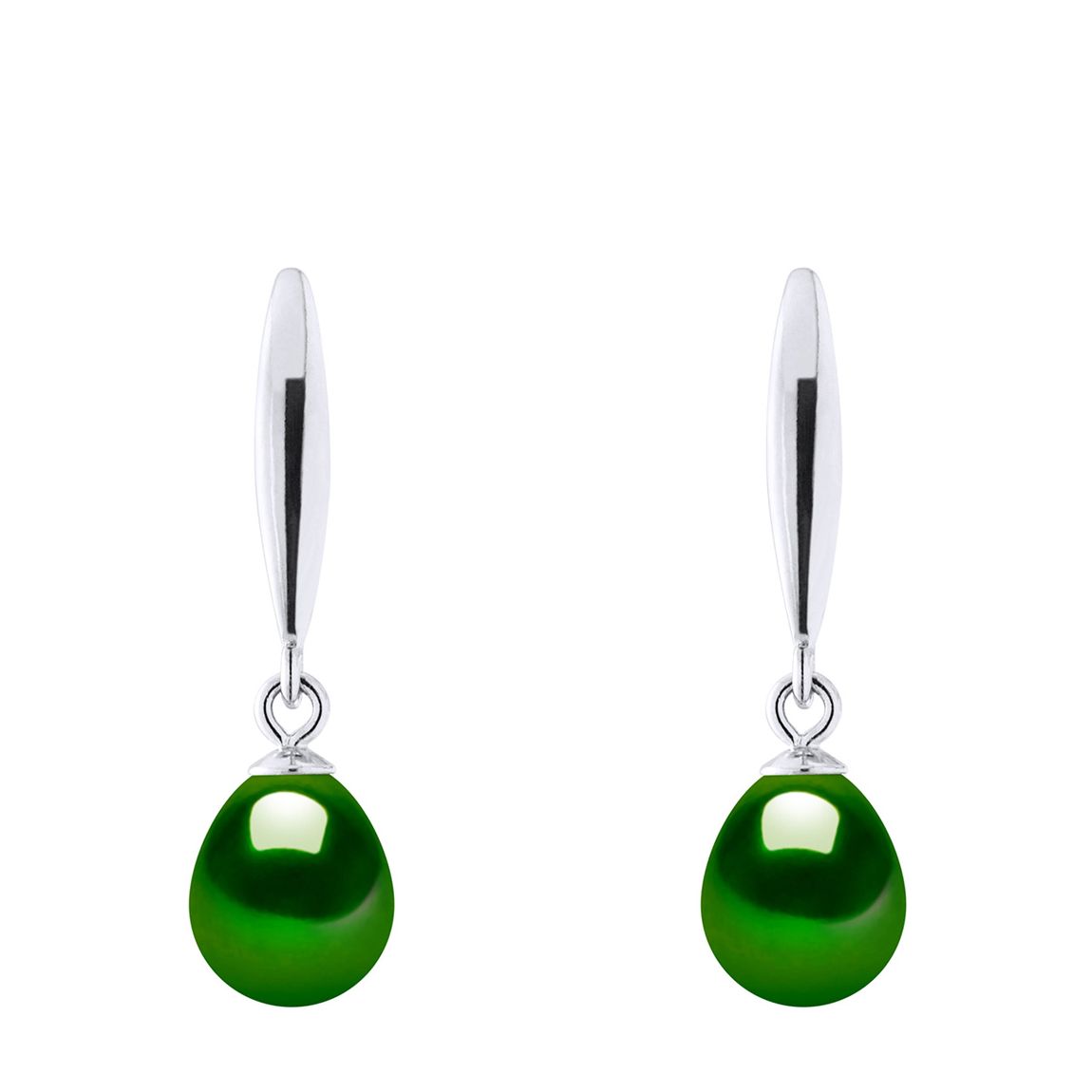 Silver/Malachite Green Real Cultured Freshwater Pearl Earrings main product photo