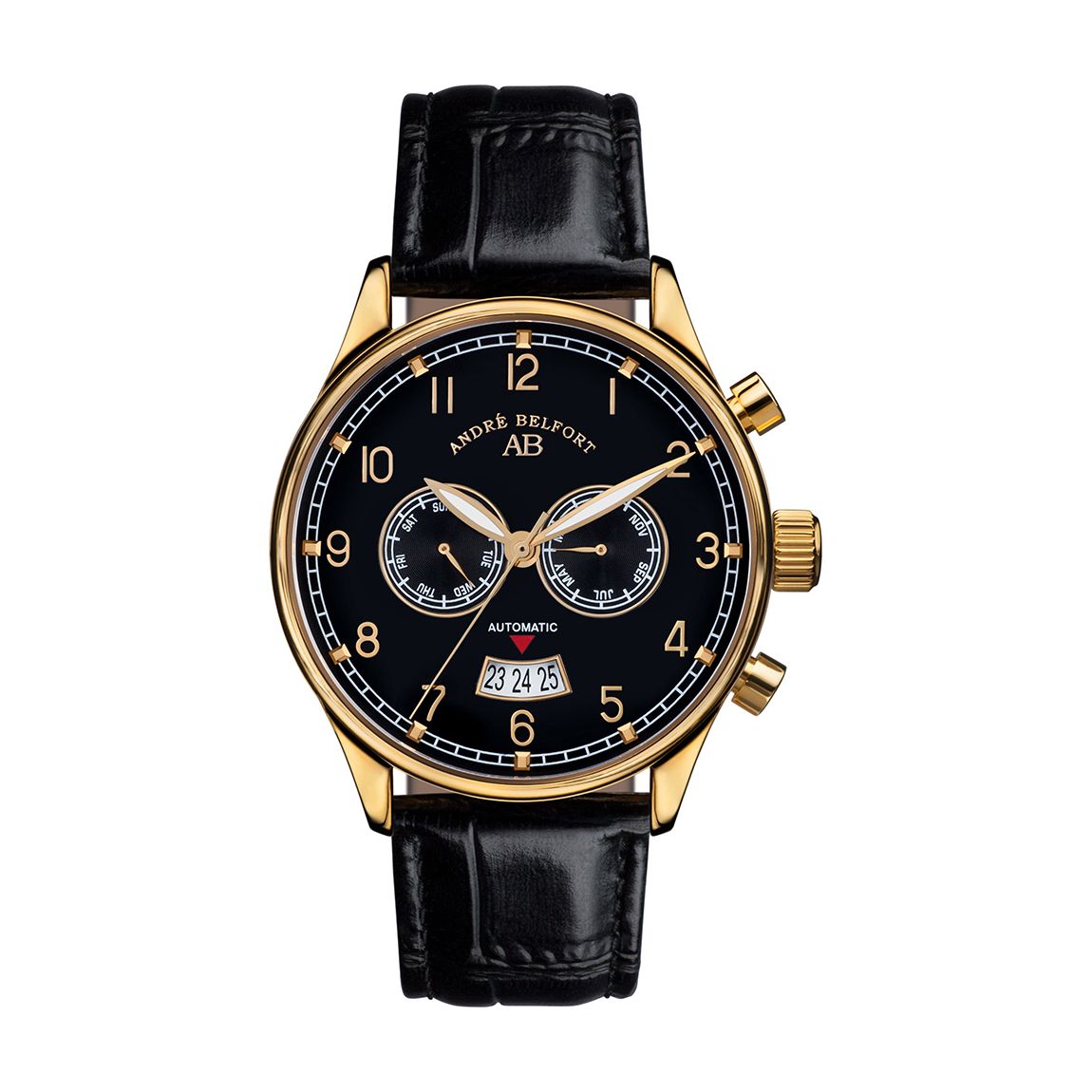 Men's Black Leather Andre Belfort Round Automatic Watch 43mm main product photo
