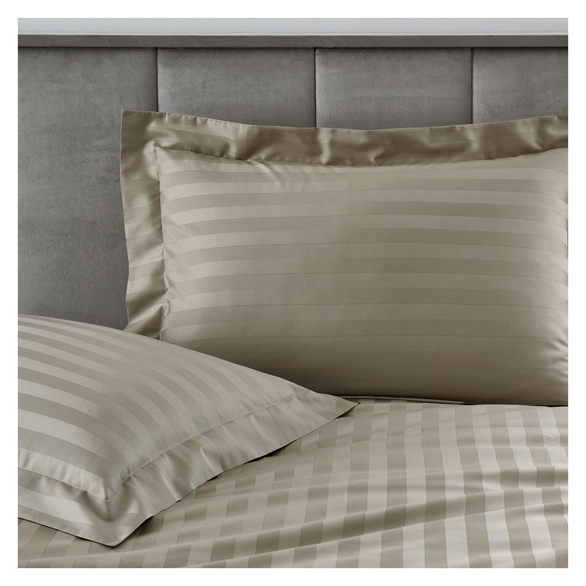400TC Pair of Satin Stripe Oxford Pillowcases, Taupe main product photo