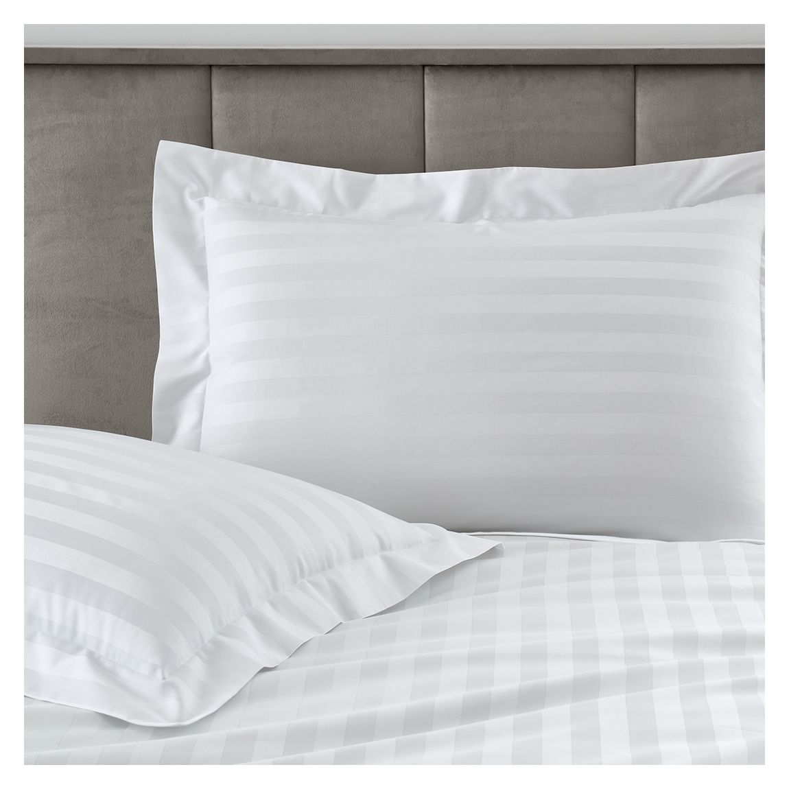 400TC Pair of Satin Stripe Oxford Pillowcases, White main product photo
