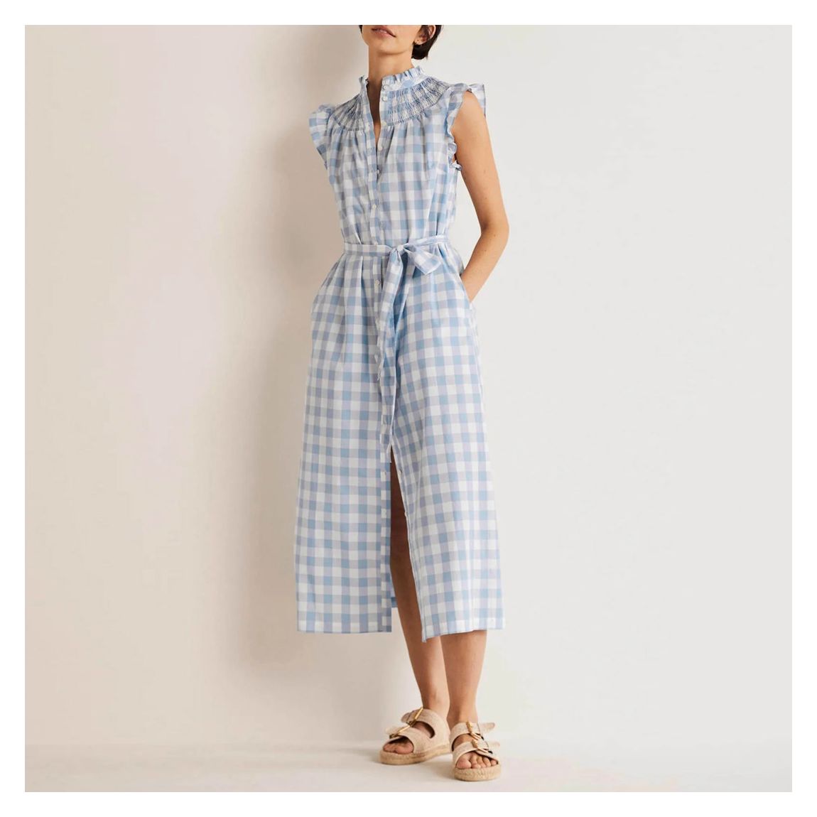 Blue Checked Jane Smocked Midi Shirt Dress main product photo