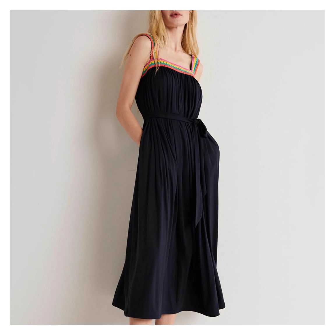 Navy Crochet Trim Jersey Maxi Dress main product photo