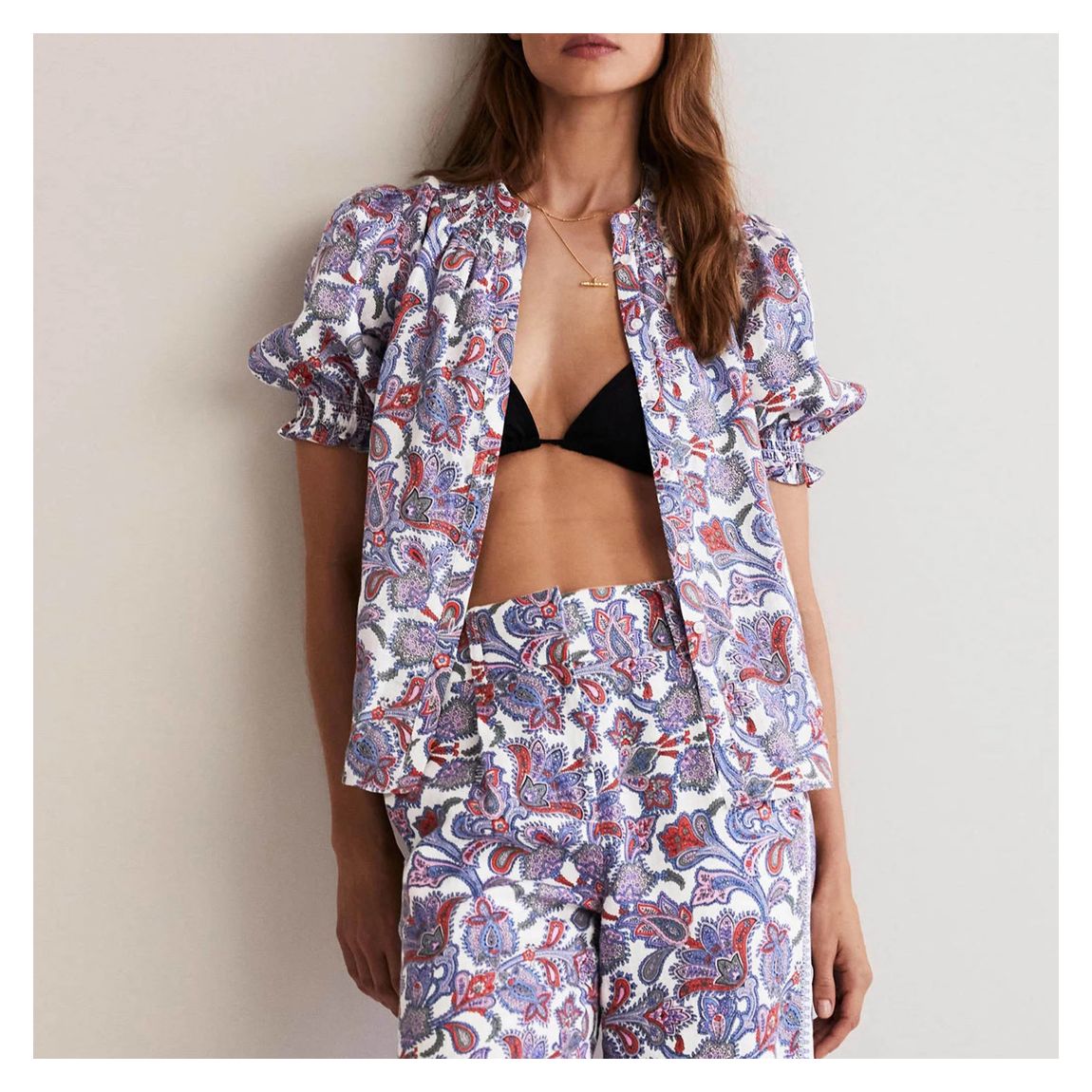 Ivory/Purple Paisley Smocked Blouse main product photo