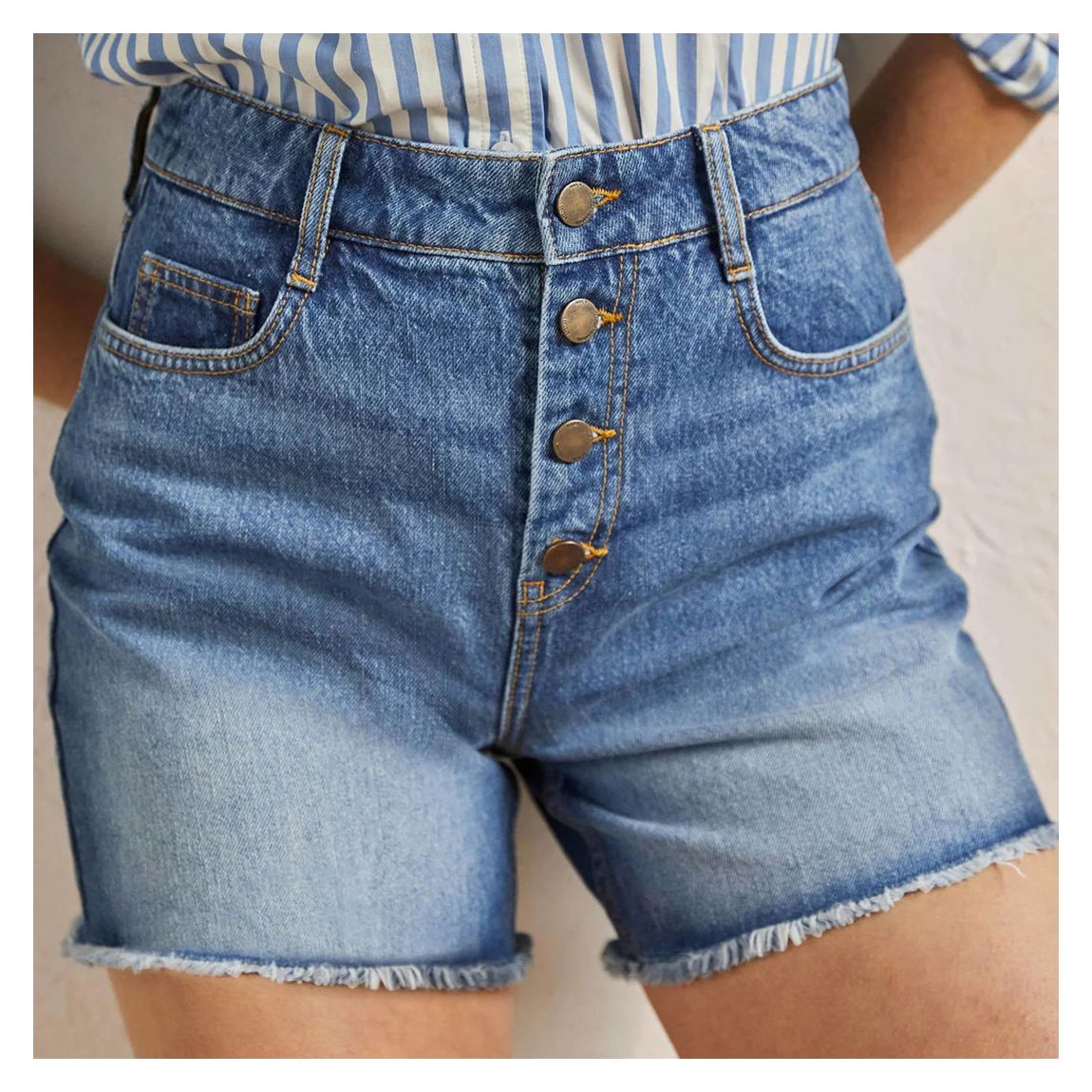 Blue Denim High Waisted Shorts main product photo