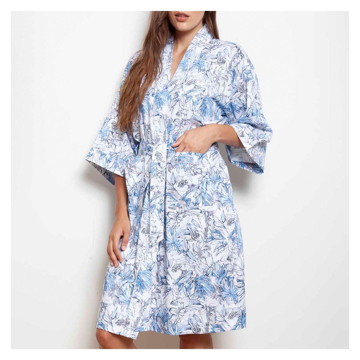 Multi Super Soft Cotton Sateen Leafy Flora Kimono Wrap main product photo