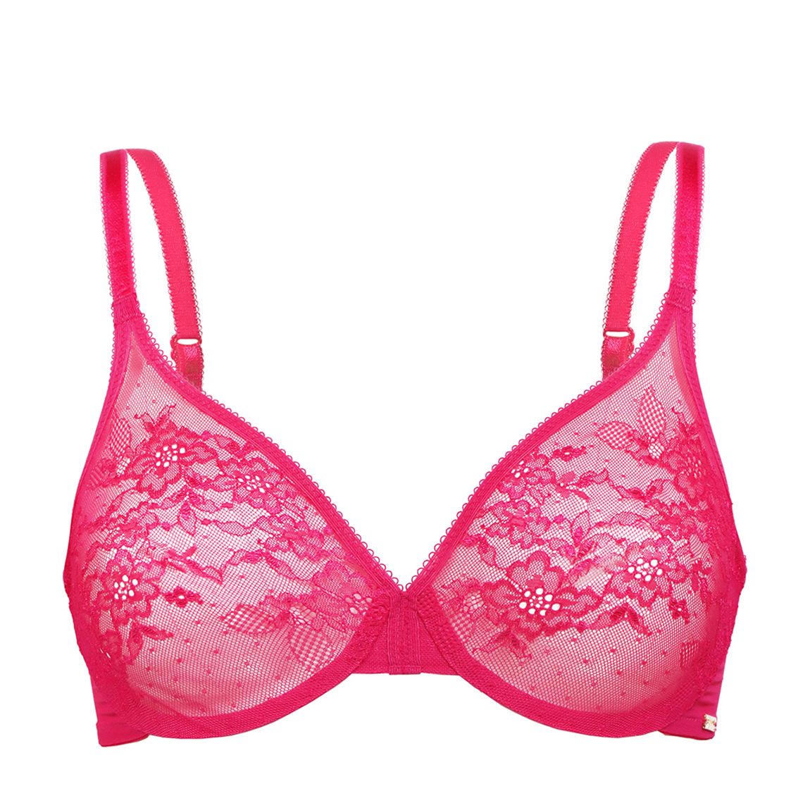 Hot Pink Glossies Lace Sheer Bra main product photo
