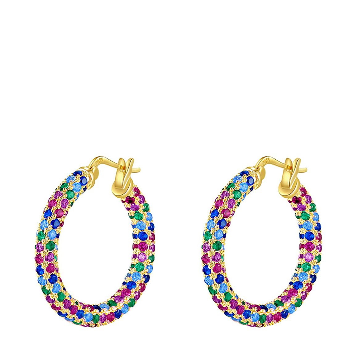 18K Gold Multi Color Pave Hoop Earrings main product photo