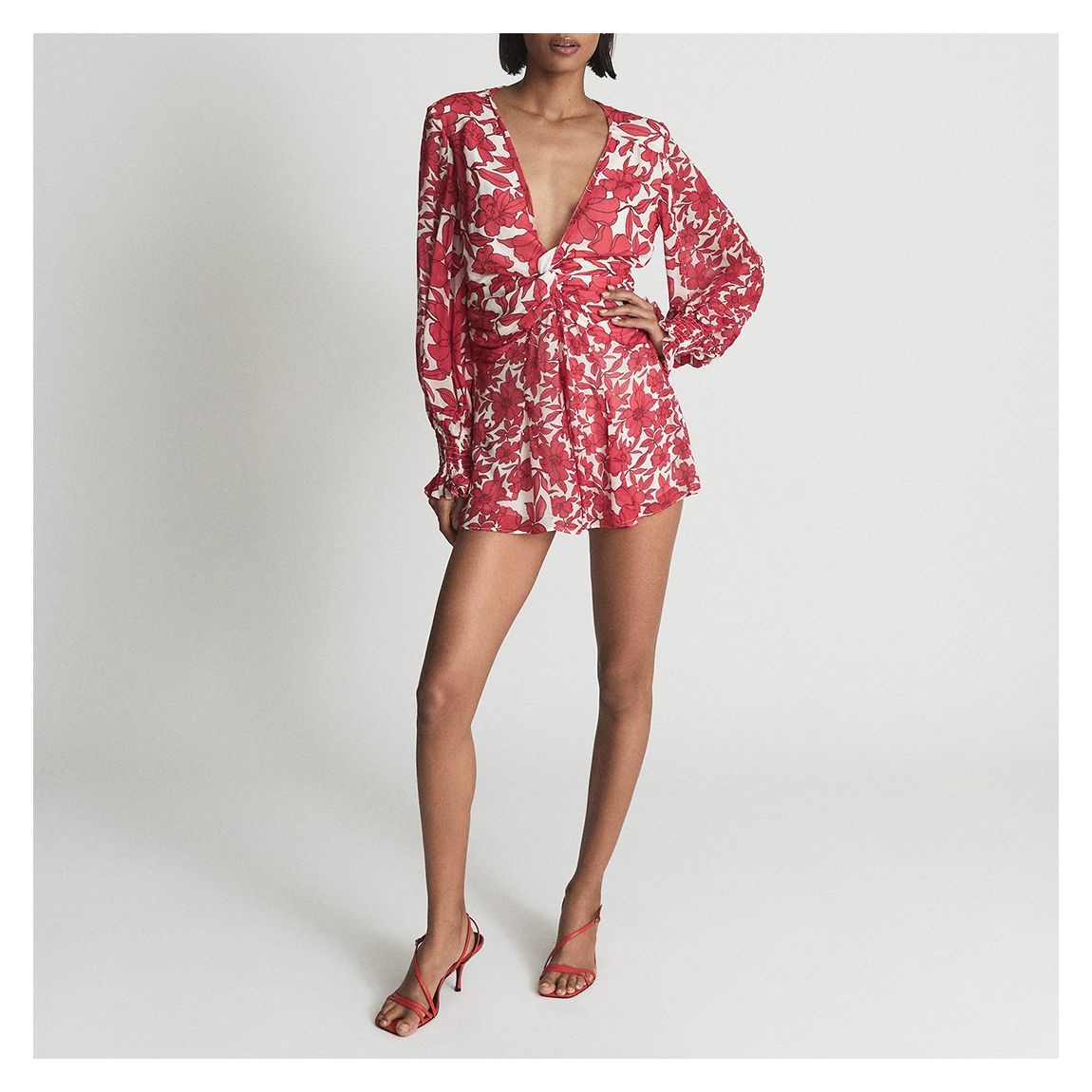 Coral Summer Printed Open-Back Detail Playsuit main product photo