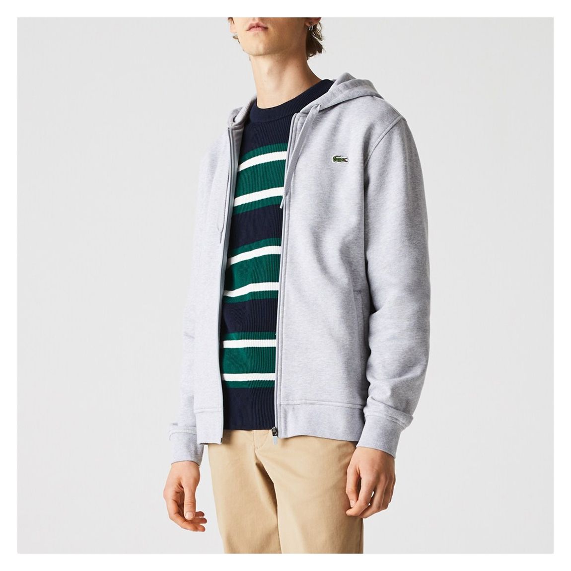 Light Grey Cotton Blend Zip Hoodie main product photo