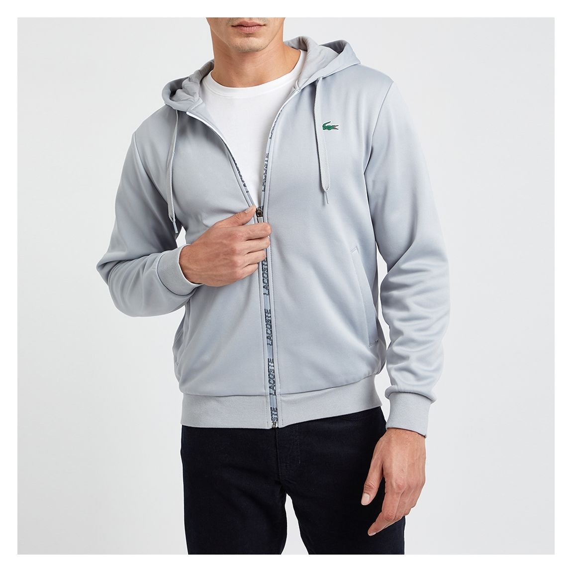 Grey Branded Tape Zipped Hoodie main product photo