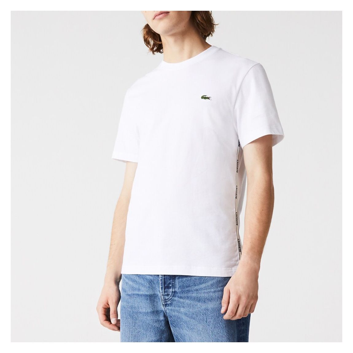 White Cotton Side Branded Stripe T-Shirt main product photo