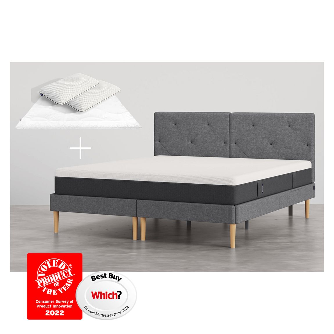 Signature Bundle: Signature Bed Dark Grey + Emma Premium Mattress + 2 Original Pillows + 1 Cloud Duvet for Double main product photo