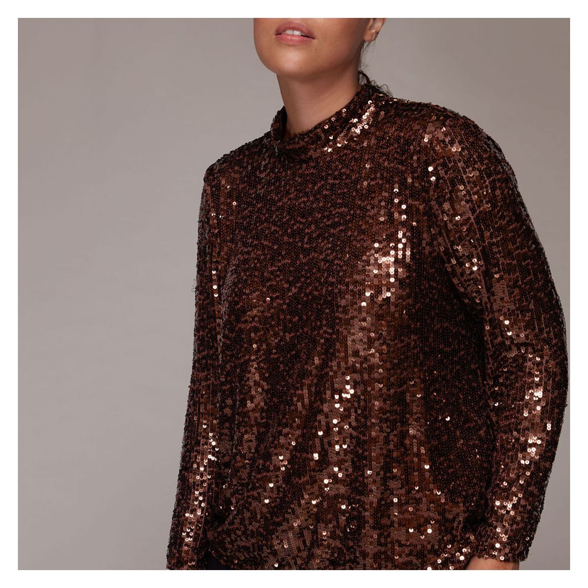 Chocolate High Neck Sequin Top main product photo