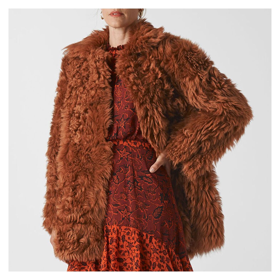 Tan Eliza Short Sheepskin Coat main product photo