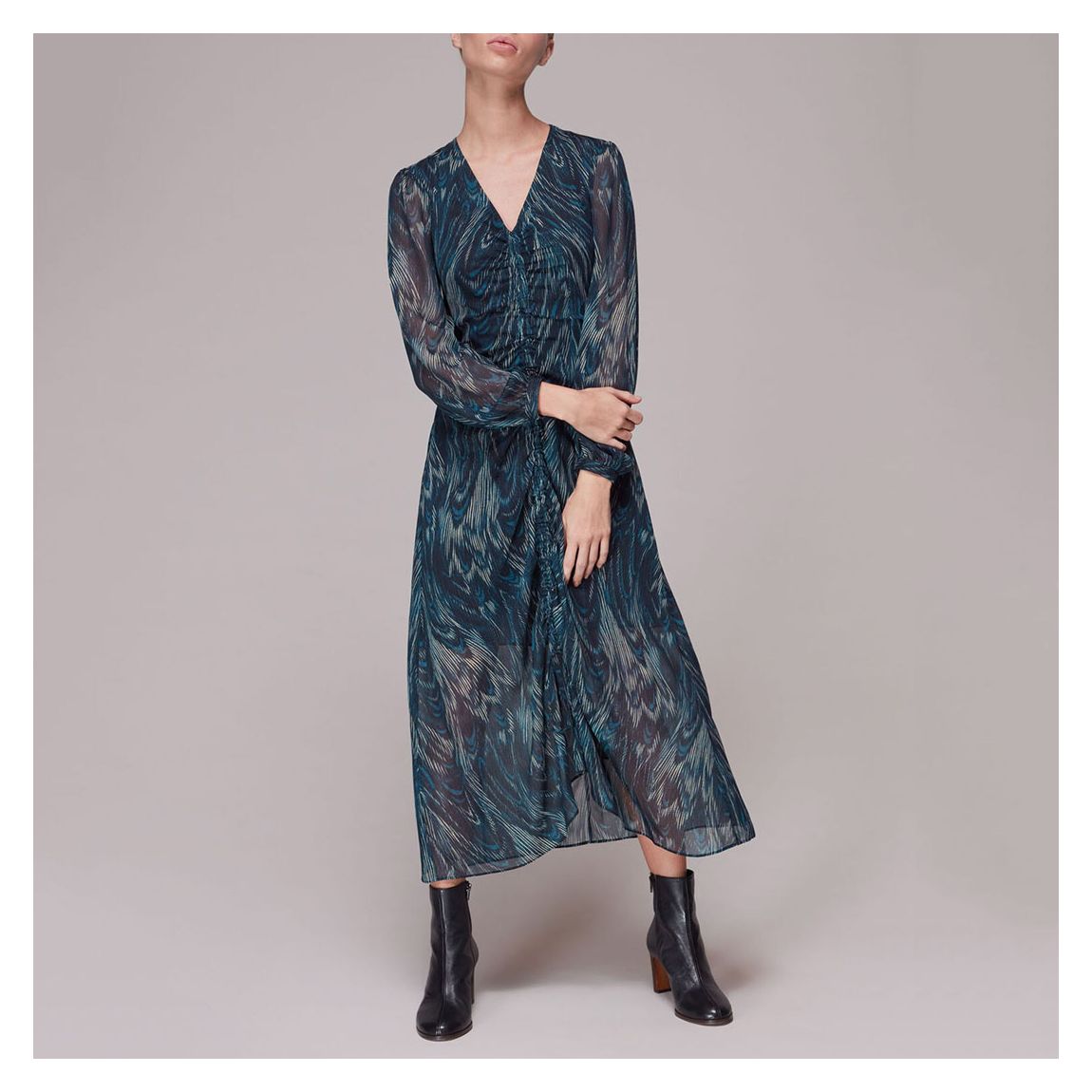 Blue Wave Print Ruched Dress main product photo
