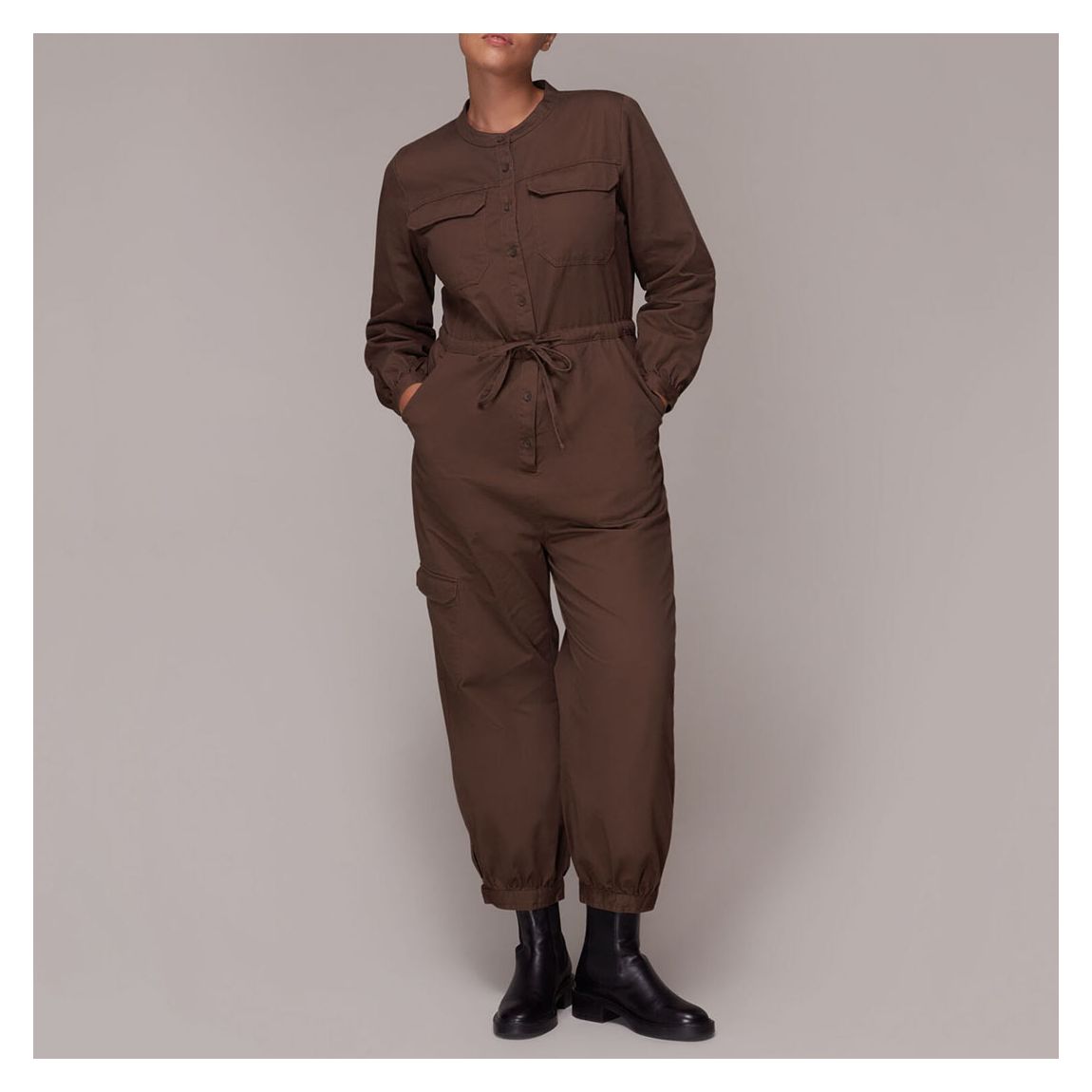 Brown Sadie Utility Cotton Jumpsuit main product photo