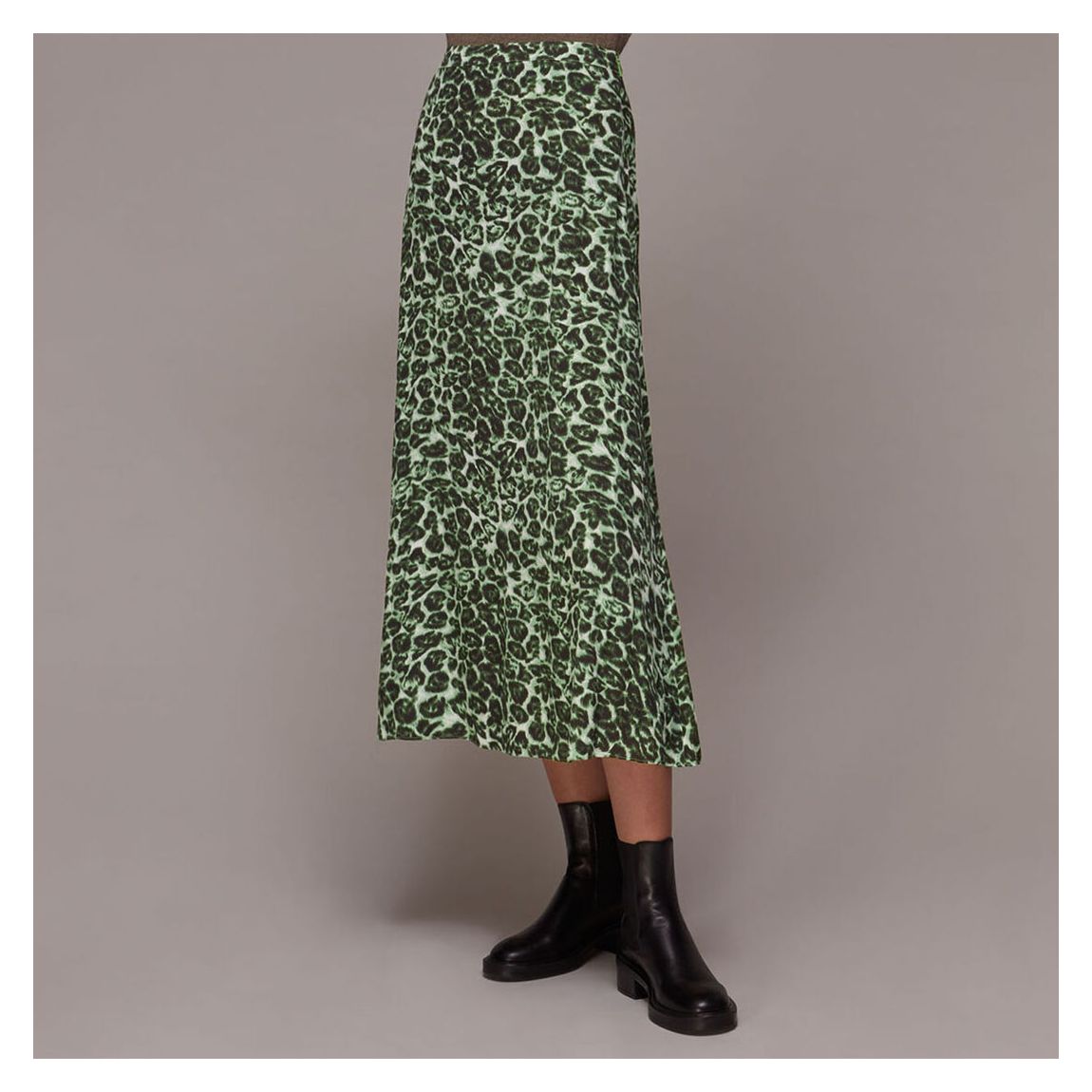 Green Leopard Print Midi Skirt main product photo