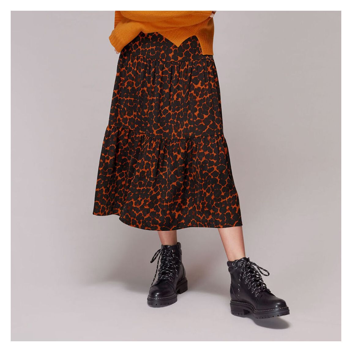Orange Animal Print Tiered Skirt main product photo