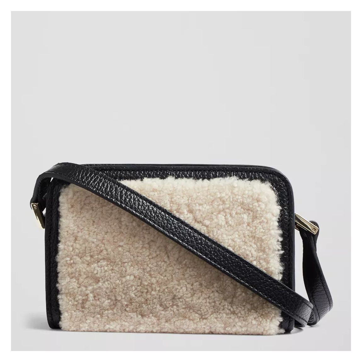 Cream And Black Ginny Leather Shearling Crossbody Bag main product photo
