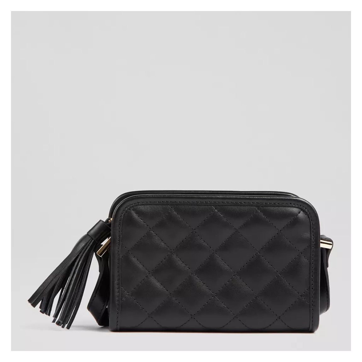 Black Emma Camel Leather Quilted Crossbody Bag main product photo