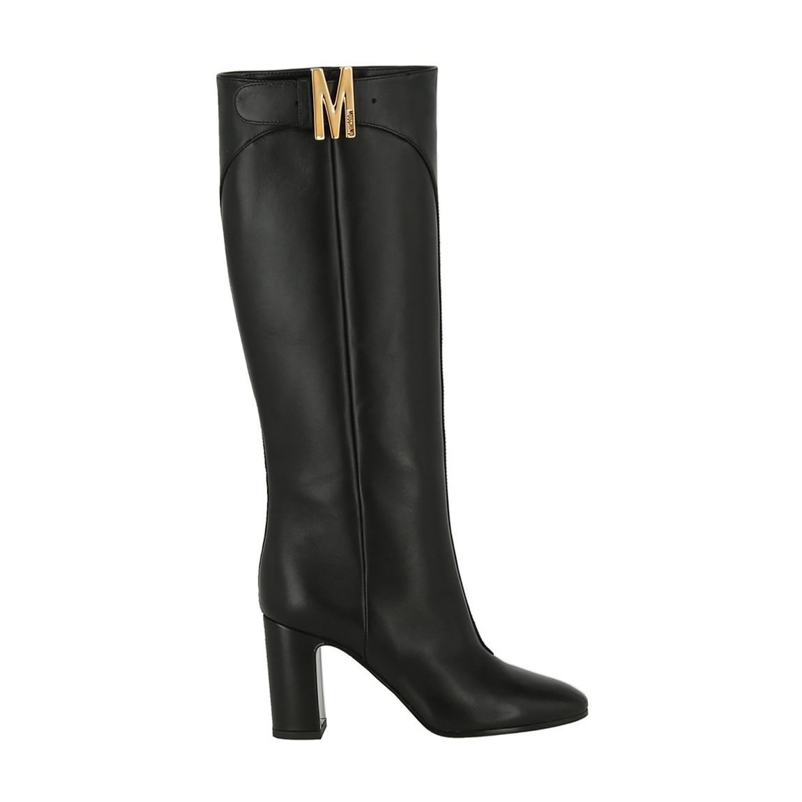 Black Block Heel Gold Plate Heeled Long Boots main product photo