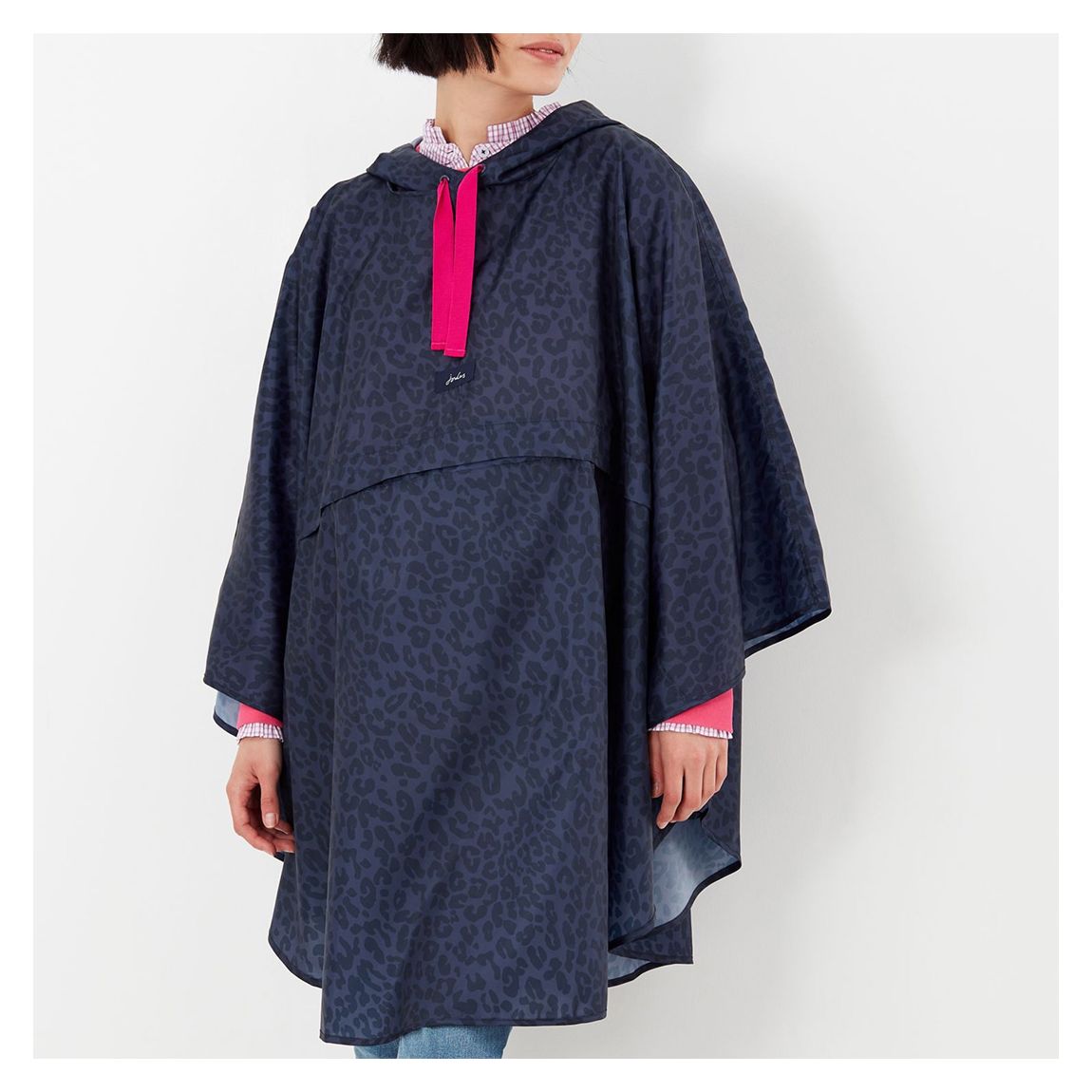 Navy Leopard Packable Poncho main product photo
