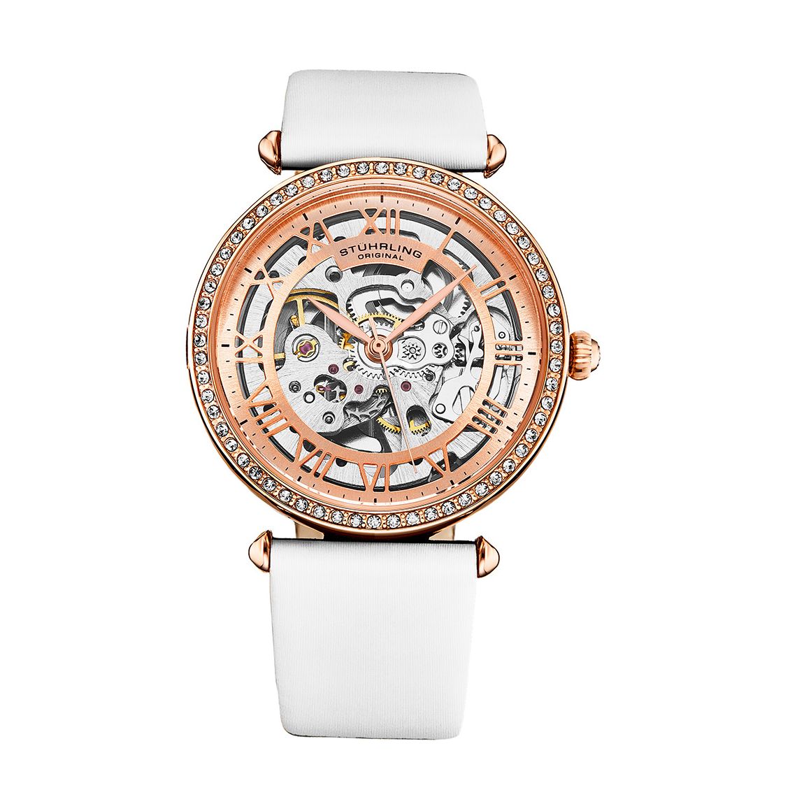 Women's White/Rose Gold Stuhrling Automatic Skeleton Watch 34mm main product photo