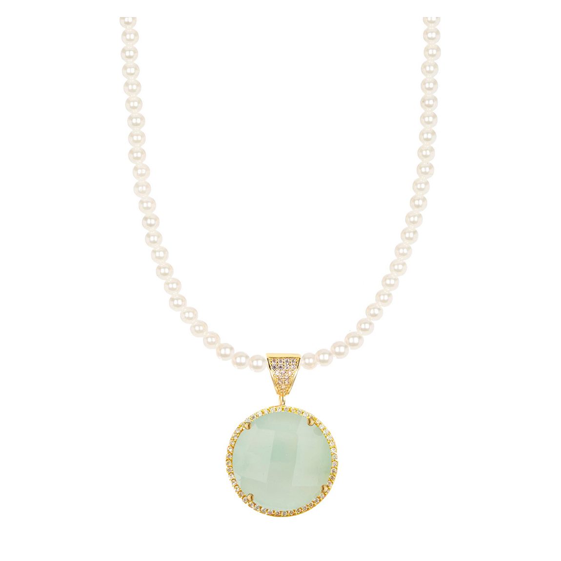 18K Gold Sea Green Chalcedony & Pearl Embelished Necklace main product photo