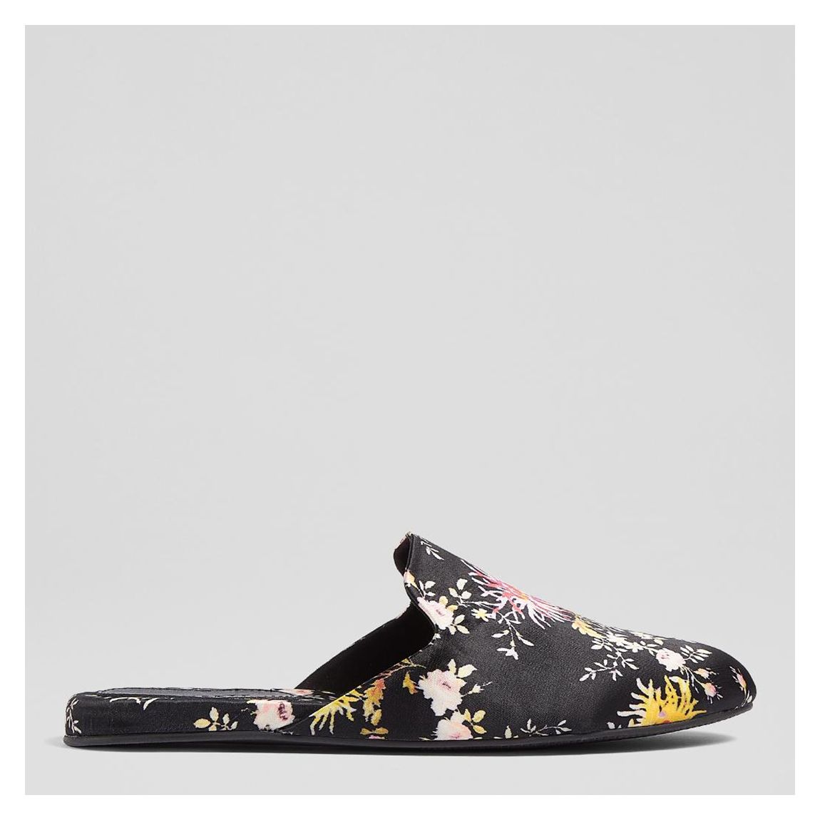 Black Satin Floral Print Becca Slippers main product photo
