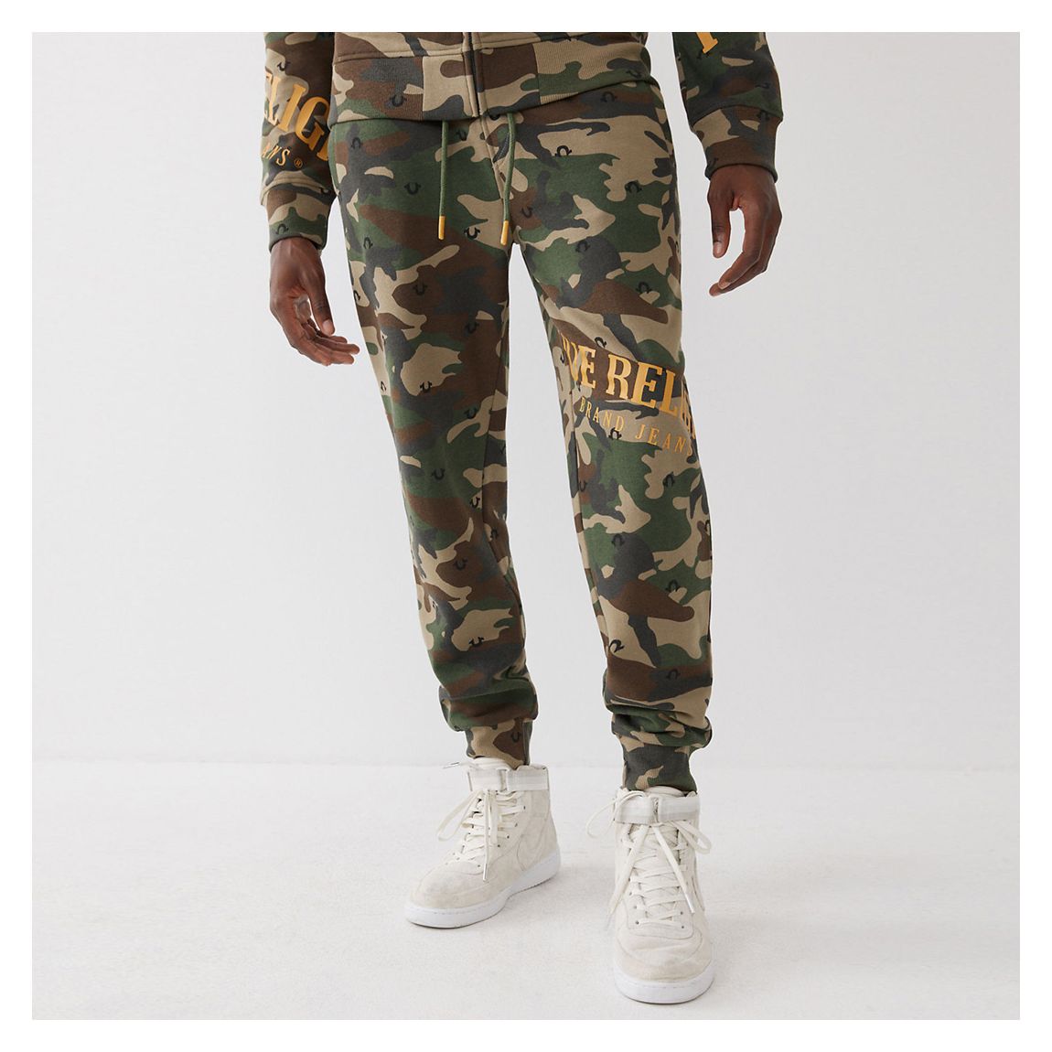 Green Camo Print Cotton Blend Joggers main product photo
