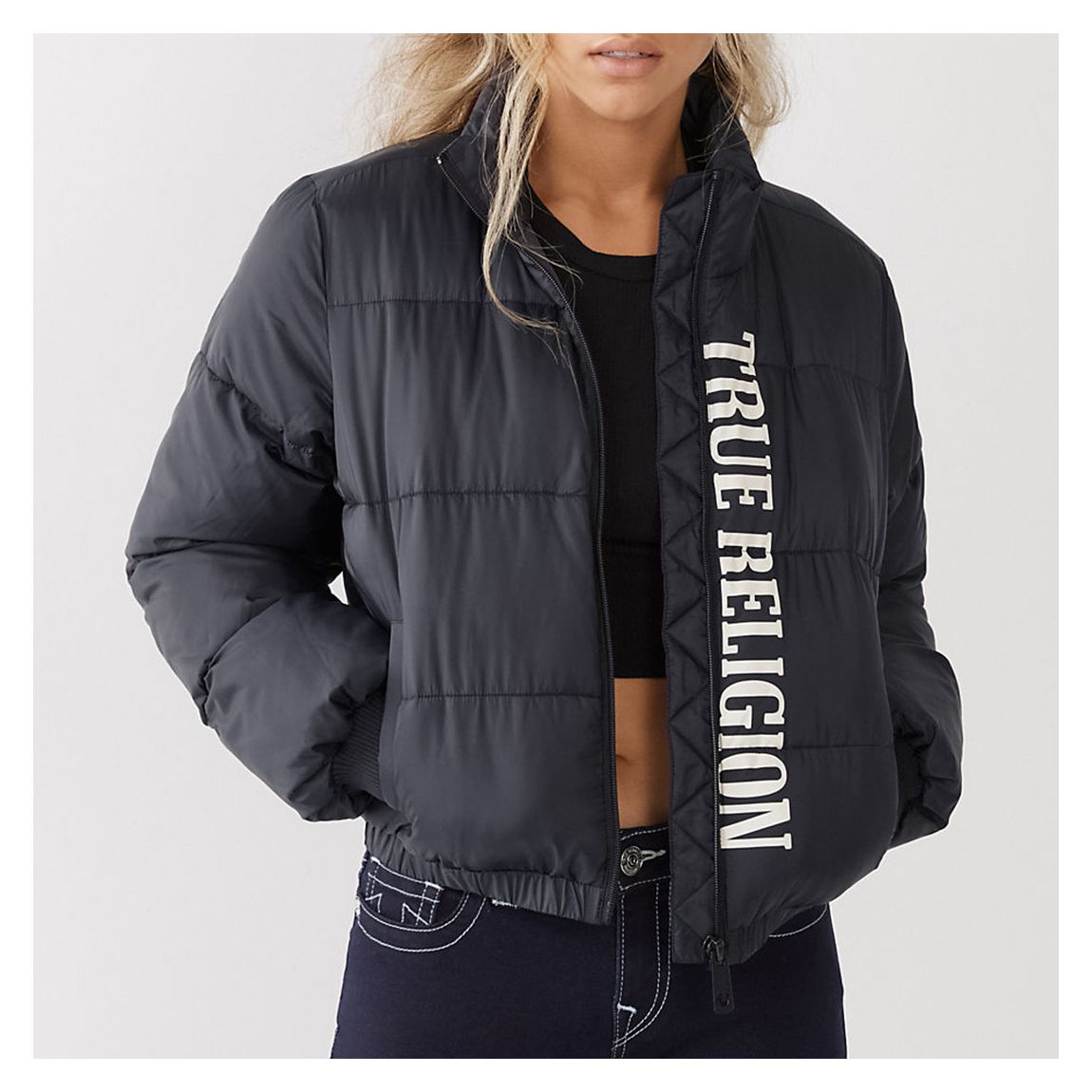Black Cropped Puffer Jacket main product photo