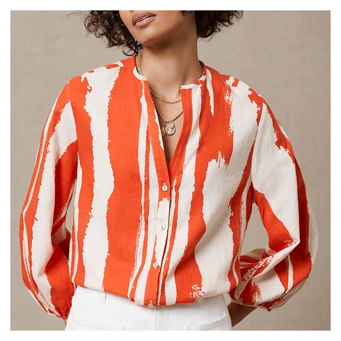 Orange Geo Print Satin Shirt main product photo