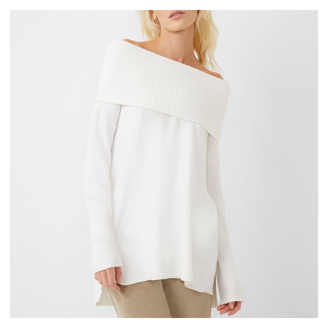White Off-Shoulder Relaxed Jumper main product photo