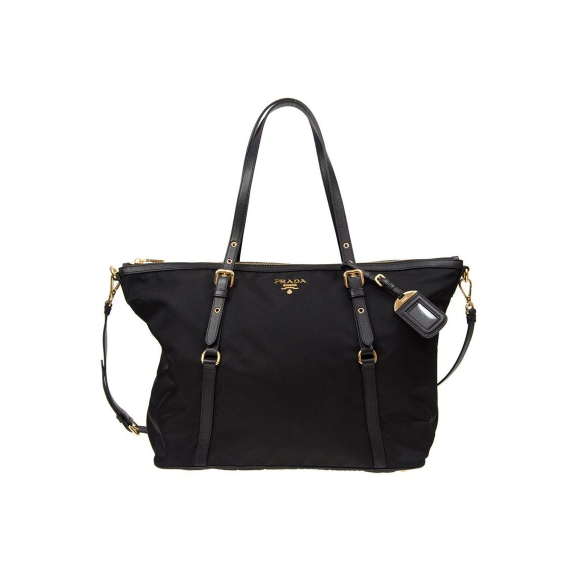 Nylon Tote Bag with Leather Trim and Adjustable Shoulder Strap Wo - main product photo