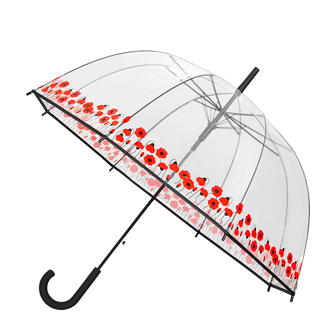 Women's Red Poppy Flowers Transparent Birdcage Umbrella main product photo