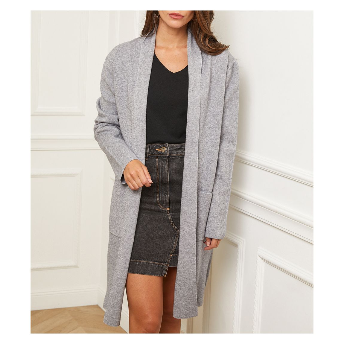 Grey Longline Cashmere Blend Cardigan main product photo